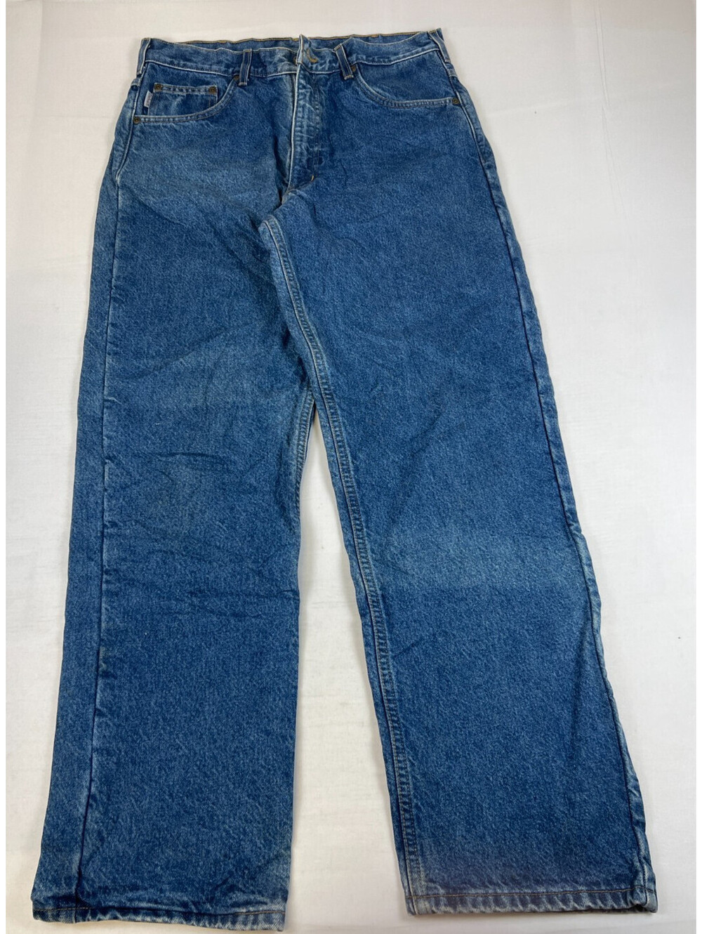 Carhartt Men 34x32 Blue Denim Jeans Flannel Lined Made in USA